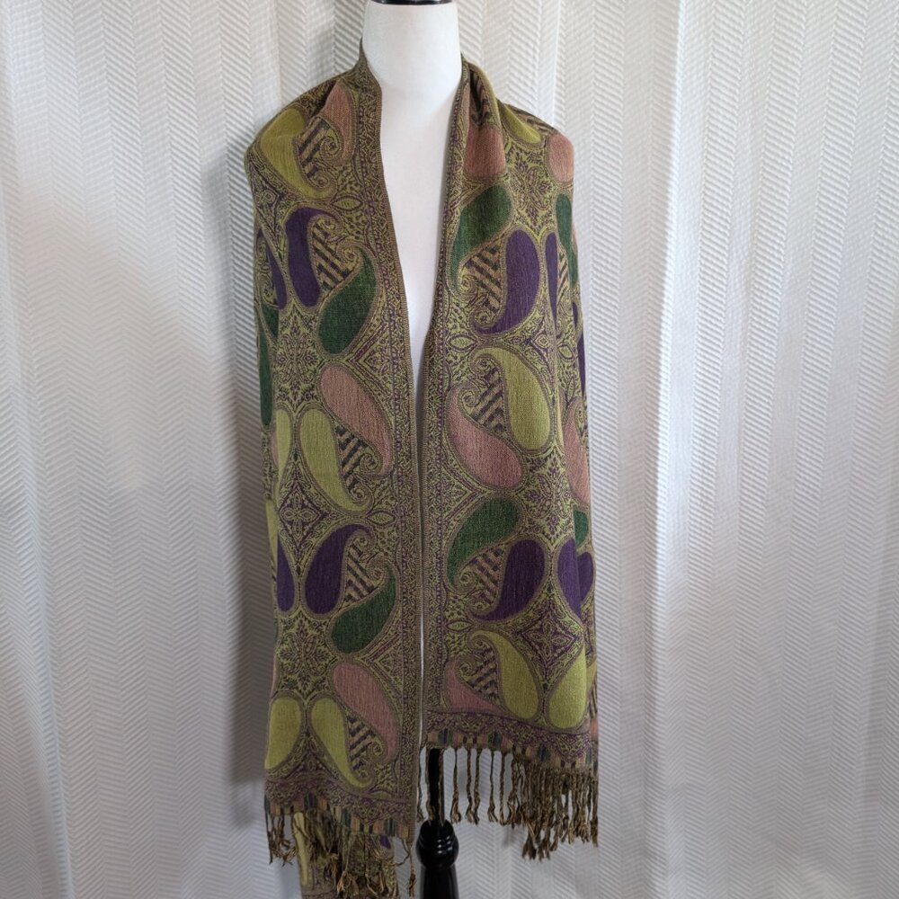 Pashmina Cashmere Silk Blend Paisley Print Scarf Firenze Italy Wrap Shawl Fall